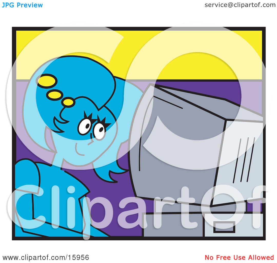 Woman Chatting With Someone Online On A Computer Clipart Illustration