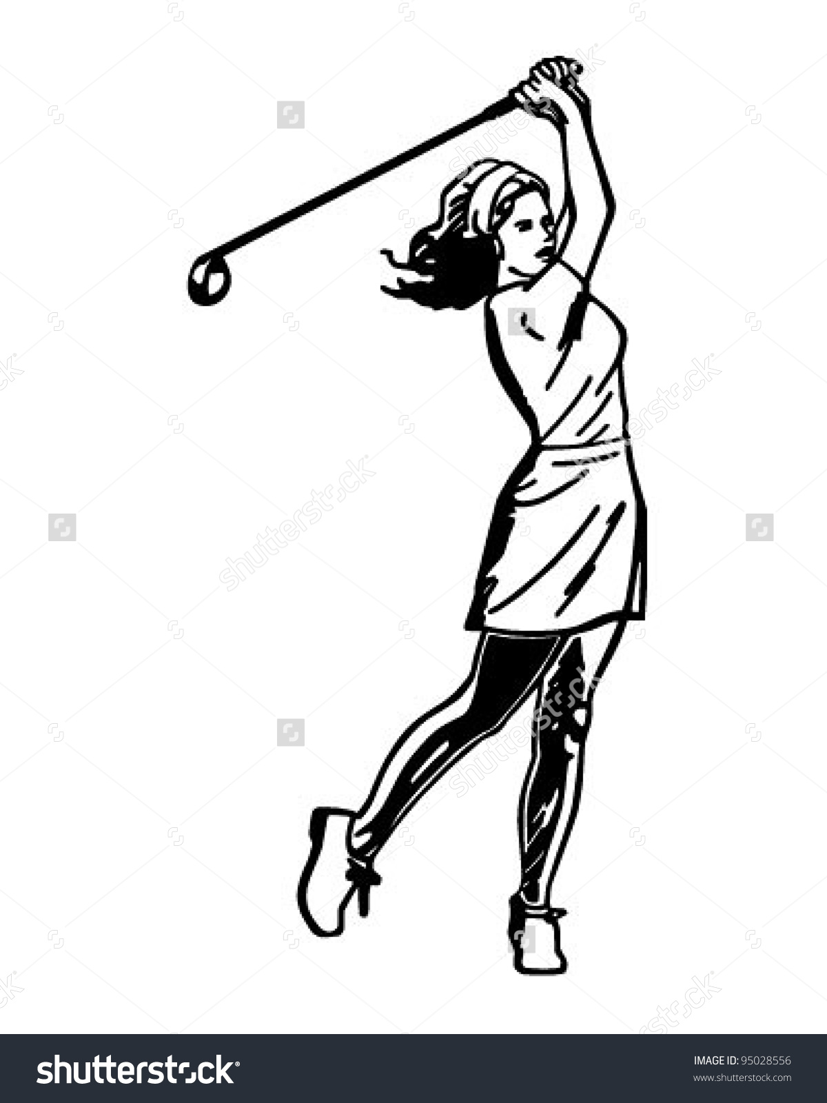 Woman Golfer 3   Retro Clipart Illustration