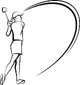 Woman Golfer Teeing Off Stylized   Stock Illustration