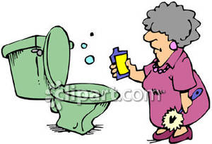 An Old Lady Cleaning Her Toilet   Royalty Free Clipart Picture