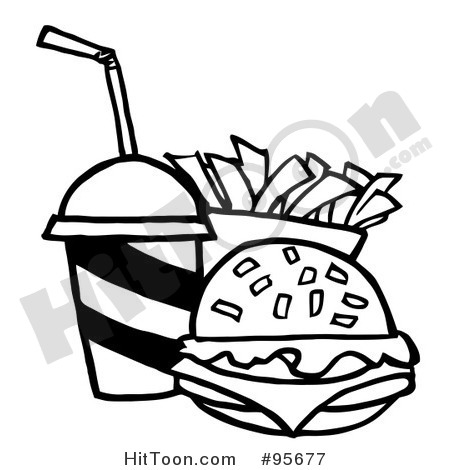 Burger Clipart  95677  Outlined Cheeseburger With Cola And French    