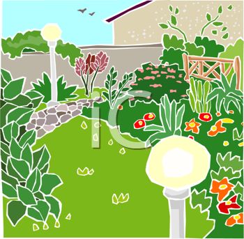 Clipart Image Of A Garden With Flowers And A Lawn  Clipart Image Jpg