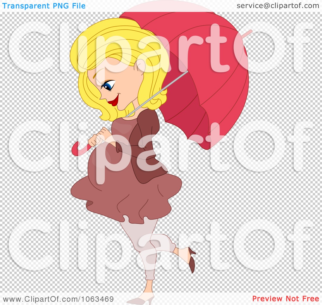 Clipart Pretty Pregnant Woman Walking With An Umbrella   Royalty Free