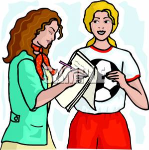Coach And A Female Soccer Player Clip Art Image