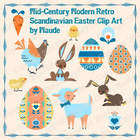 Easter Clip Art Mid Century Modern Scandinavian Retro Instant Download