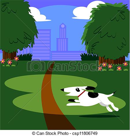 Eps Vector Of Dog Running In The Park   Vector Illustration Of A Dog