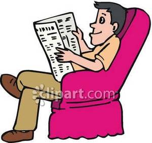 In A Recliner Reading A Newspaper   Royalty Free Clipart Picture