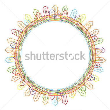 Landmarks   Abstract Circular Frame With City Linear Silhouette  Eps10