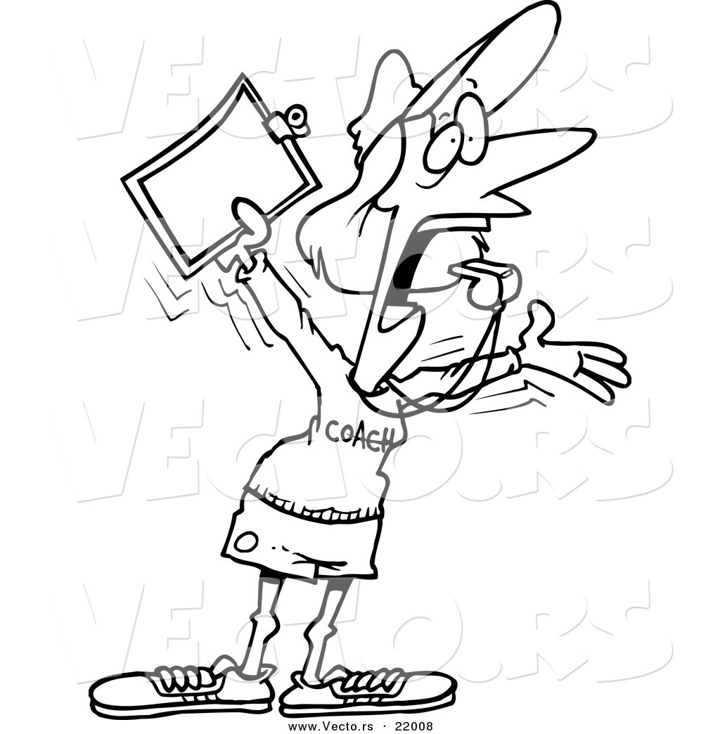 Larger Preview  Vector Of A Cartoon Female Coach Screaming   Outlined