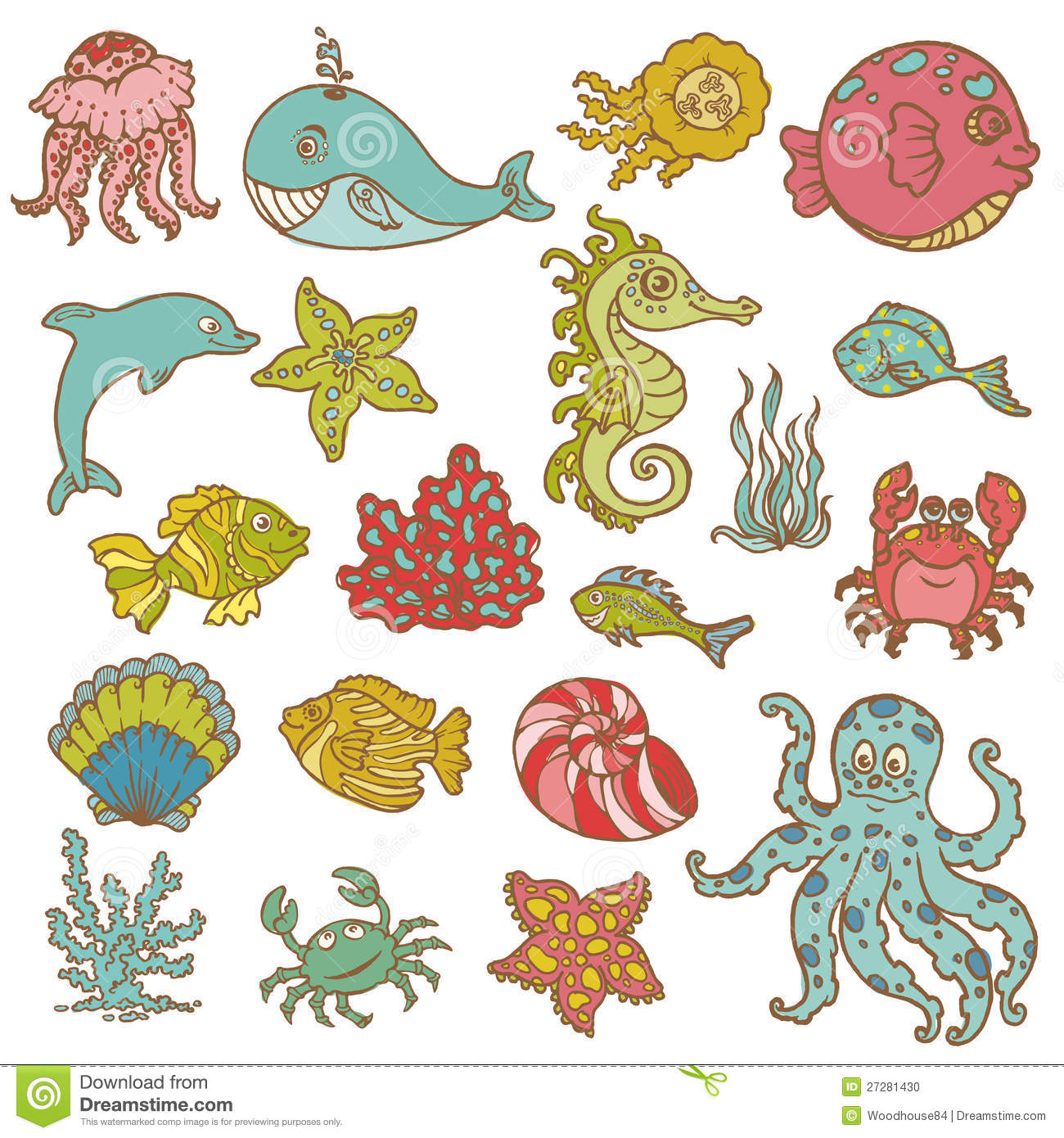 Ocean Life Clipart Marine Life Doodles   Hand
