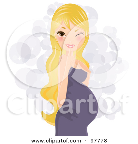 Pretty Blond Pregnant Woman In A Purple Dress Winking And Touching    