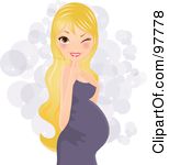 Pretty Blond Pregnant Woman In A Purple Dress Winking And Touching Her