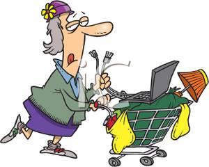 Pushing A Shopping Cart Of Belongings   Royalty Free Clipart Picture