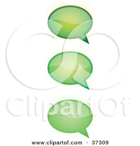 Three Green Word Text Speech Or Though Balloons Or Bubbles