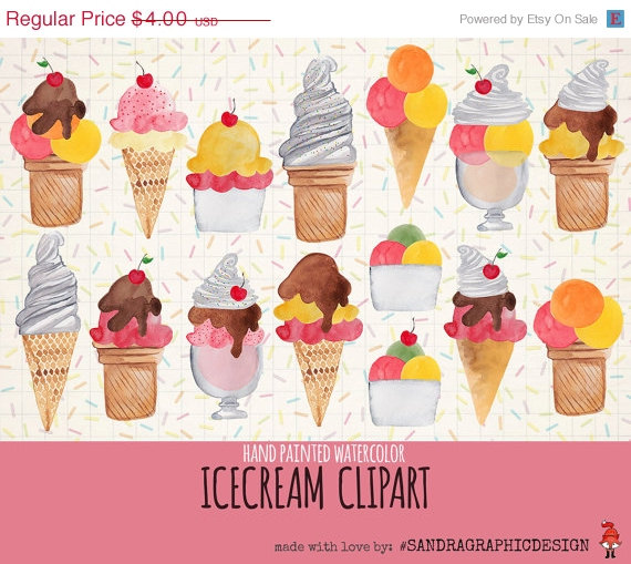 30  Off Ice Cream Clipart   Summer Ice Cream  With Hand Painted