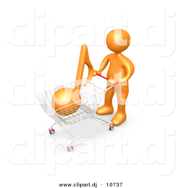 3d Clipart Of An Orange Man Shopping For Music With A Push Cart By    