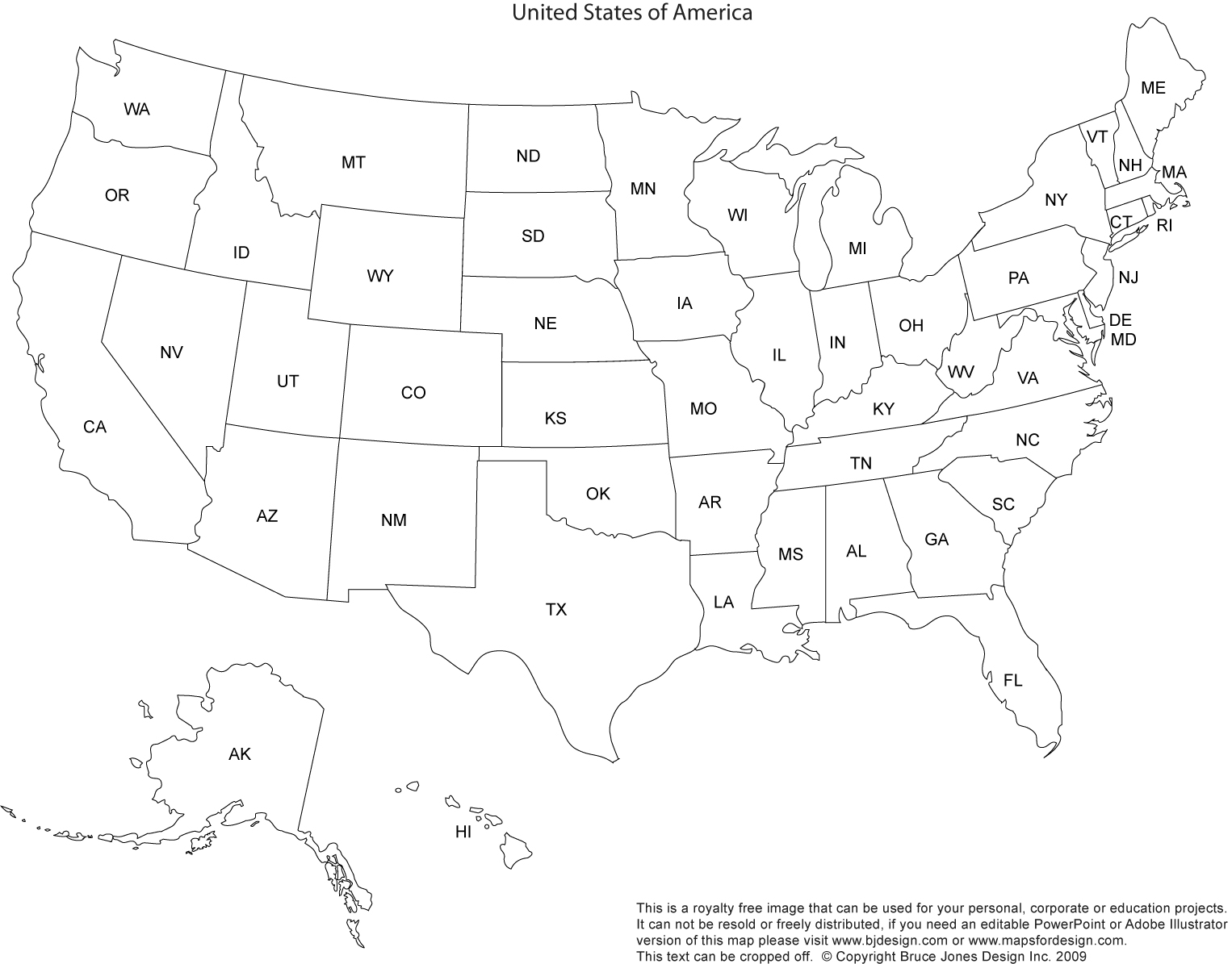 Blank Printable Map Of The Usa United States With 2 Letter State
