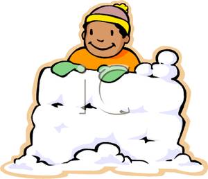 Cartoon Of A Boy Building A Snow Fort   Royalty Free Clipart Picture