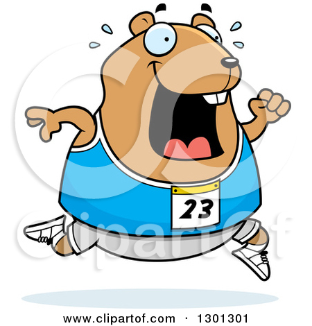 Cartoon Sweaty Chubby Hamster Running A Track And Field Race By Cory