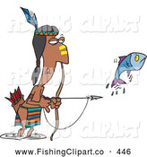 Clip Art Of A Cartoon Native American Man Fishing With His Bow And