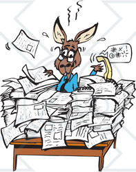 Clipart Illustration Of A Busy Kangaroo Office Worker Buried In