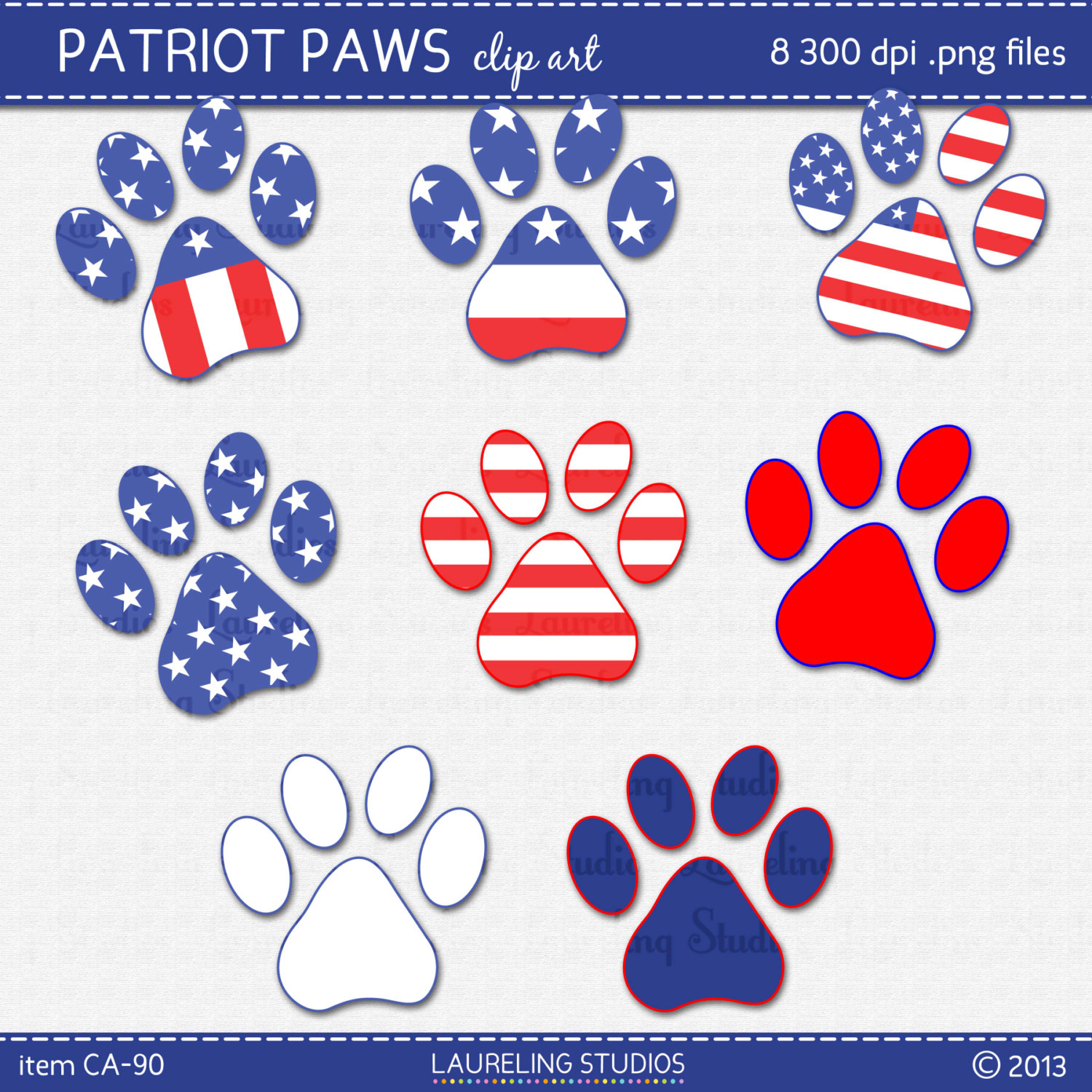 Digital Paw Print Clipart Patriotic Clip Art By Laurelingstudios