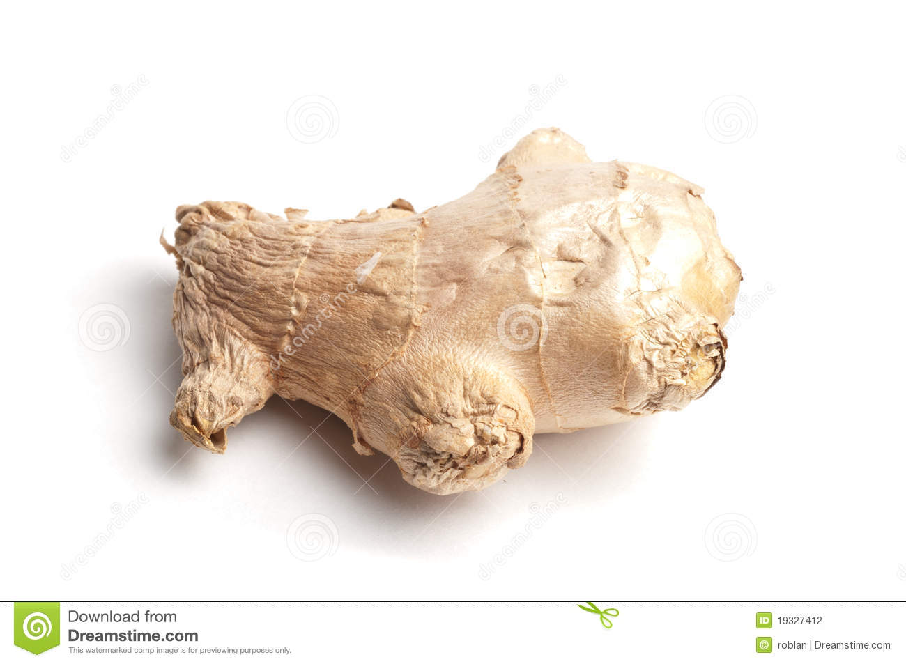 Ginger Root With Shadows Isolated Over White Background