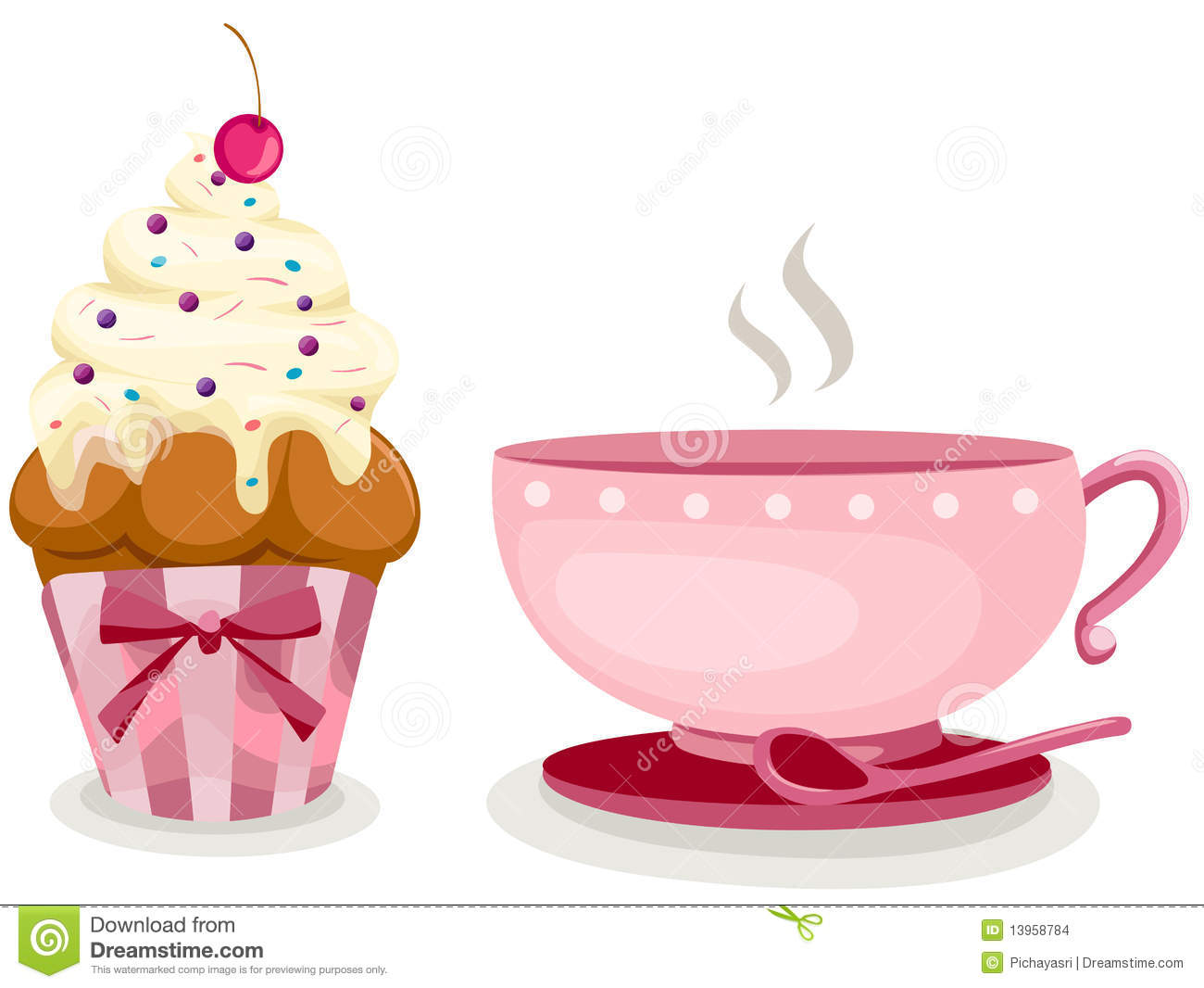 Illustration Of Isolated A Cup Of Coffee And Cute Cup Cake
