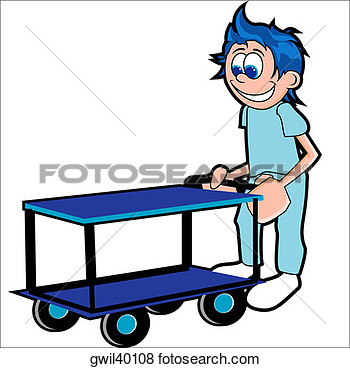 Illustration Of Orderly Pushing A Cart Gwil40108   Search Eps Clip Art