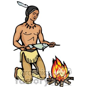 Indian Indians Native Americans Western Navajo Cooking Fish Fire    