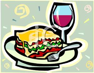 Lasagna And Wine Italian Meal   Royalty Free Clipart Picture