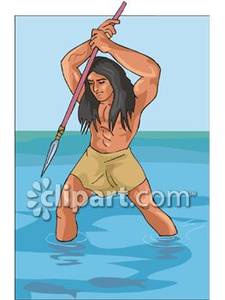 Native American Spear Fishing   Royalty Free Clipart Picture