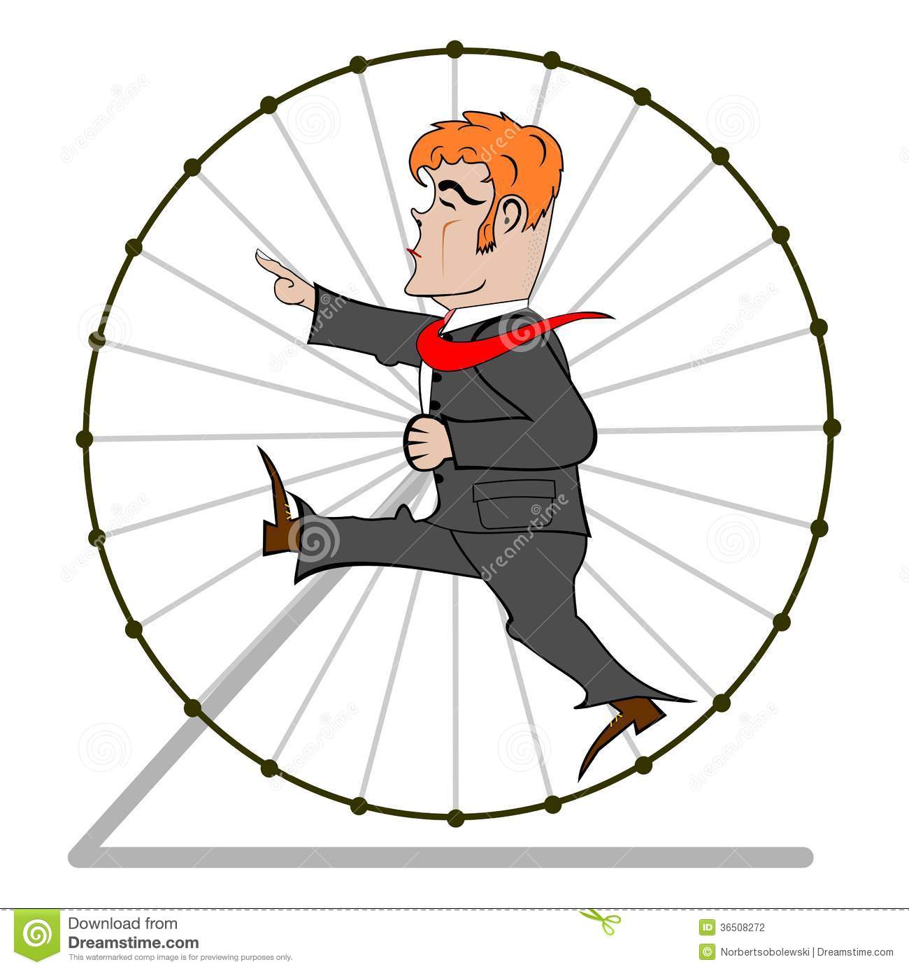 Retro Illustration With Businessman In A Hamster Wheel