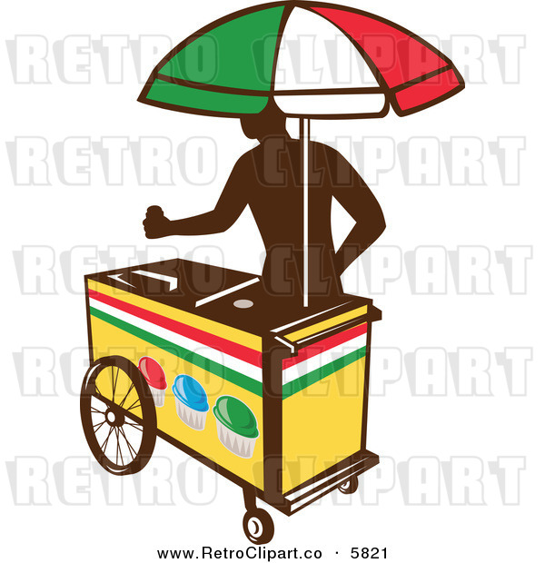Vector Clipart Of A Silhouetted Shaved Ice Push Cart Vendor With An    