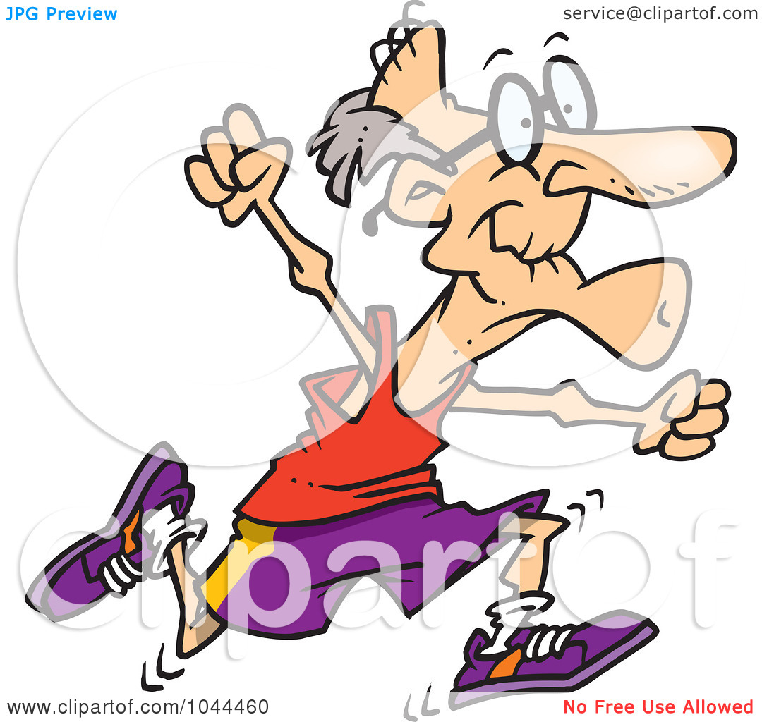Art Illustration Of A Cartoon Fit Senior Man Running By Ron Leishman