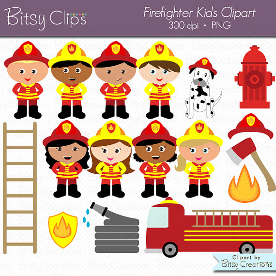     Art Instant Download Fireman Clipart Firemen Clipart Girl Firefighters