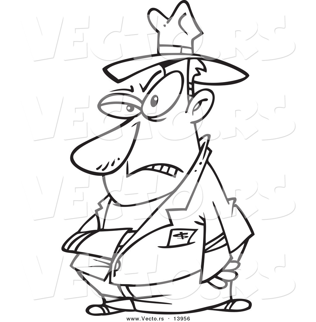 Cartoon Mean Villain Reaching Into His Jacket   Coloring Page Outline