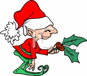 Christmas Elf With Holly   Royalty Free Clipart Picture