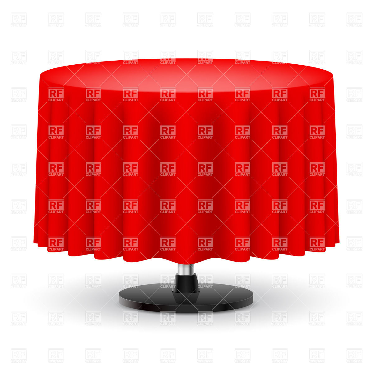Classic Round Table With Long Red Table Cloth Vector