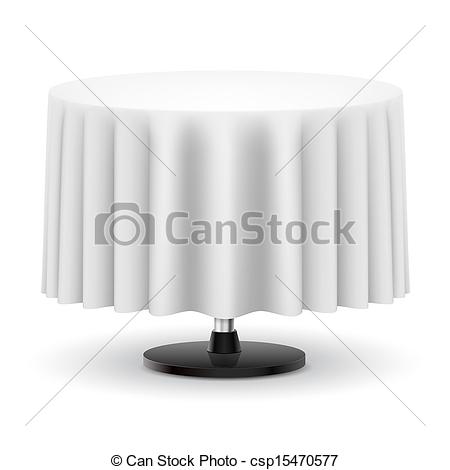 Classic Round Table With Long White Cloth Isolated On White Background
