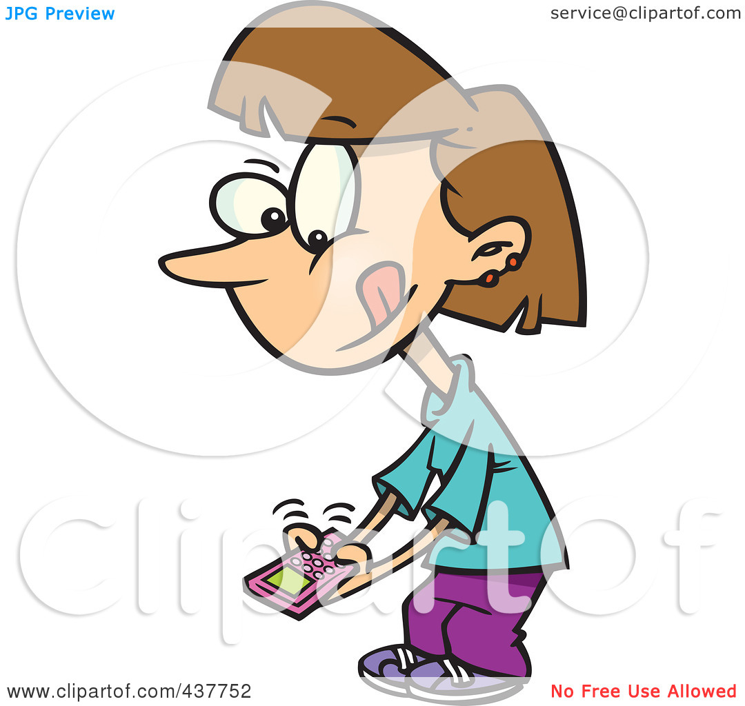 Clip Art Illustration Of A Little Cartoon Girl Texting On A Cell Phone