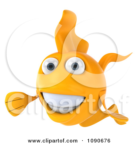 Clipart 3d Happy Yellow Fish Presenting   Royalty Free Cgi