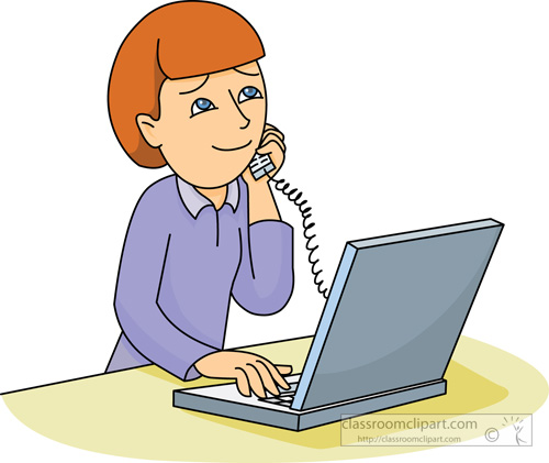 Computers   Girl On Phone At Work 214   Classroom Clipart