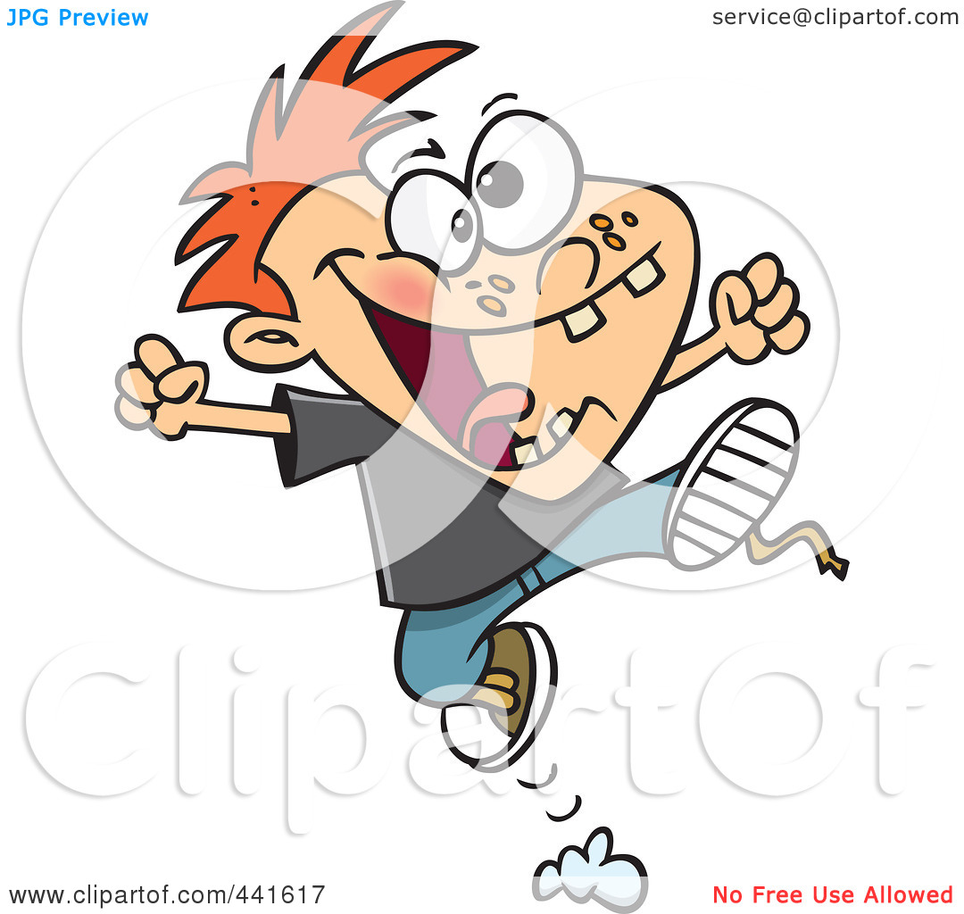 Free  Rf  Clip Art Illustration Of A Cartoon Rambunctious Boy Jumping