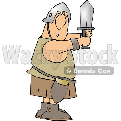 Goofy Roman Soldier Fighting With Sword Clipart   Dennis Cox  5264