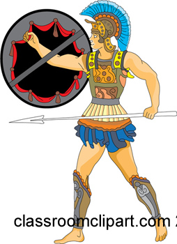 Greece   Greek Solider With Shield Sword Color   Classroom Clipart