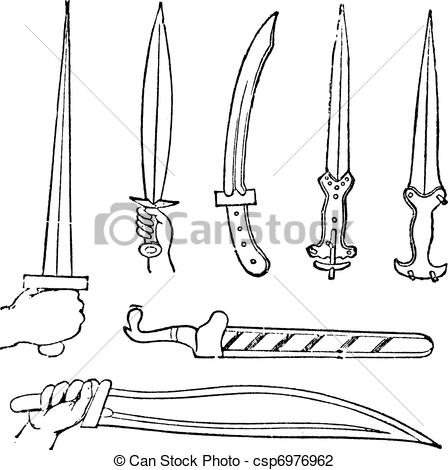 Greek Swords Vintage Engraved Illustration  Trousset Encyclopedia