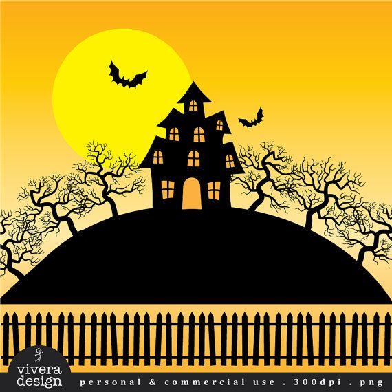 Halloween Clip Art   Haunted House   Creepy Mansion And Trees