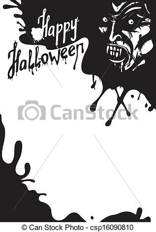 Happy Halloween Black And White Greeting Card Or Party Flyer With Copy    