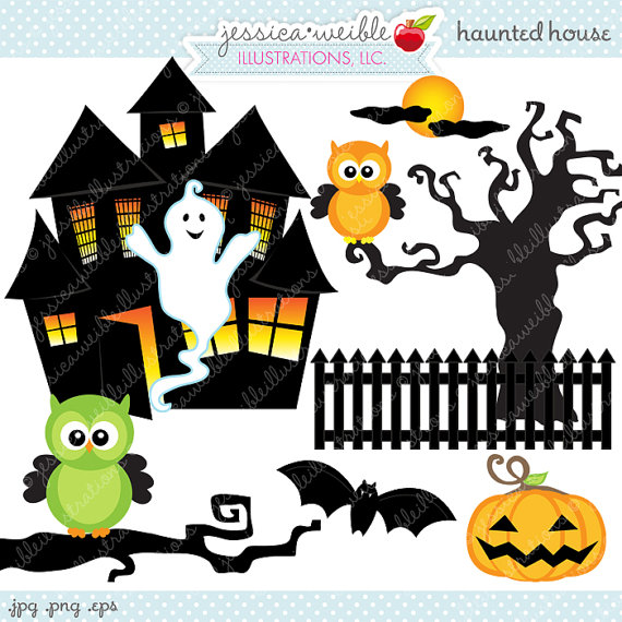 Haunted House Cute Digital Clipart   Commercial Use Ok   Halloween